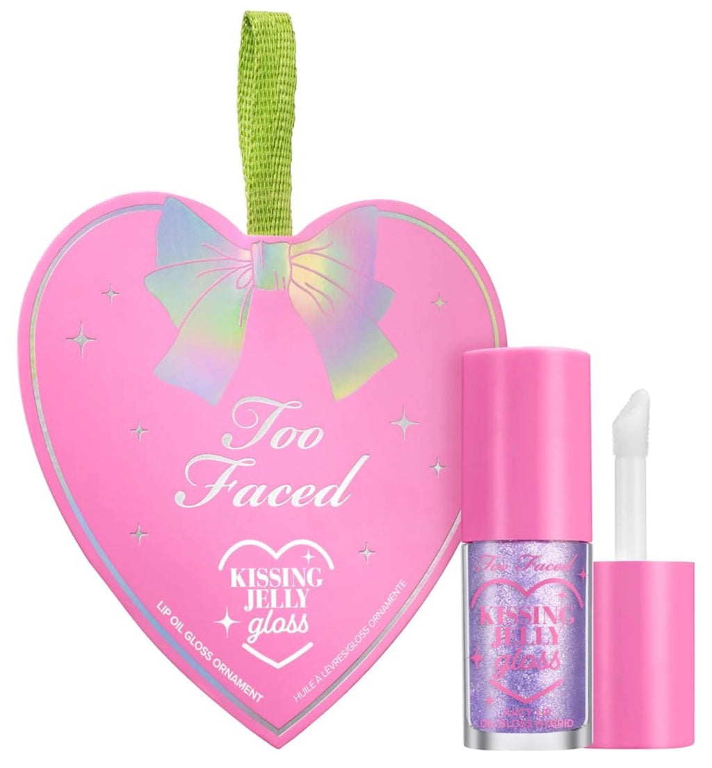 Too Faced Kissing Jelly Ornament | Holiday Hydrating Lip Oil Gloss with Sheer Coverage, Instant Moisture + Iridescent Shine
