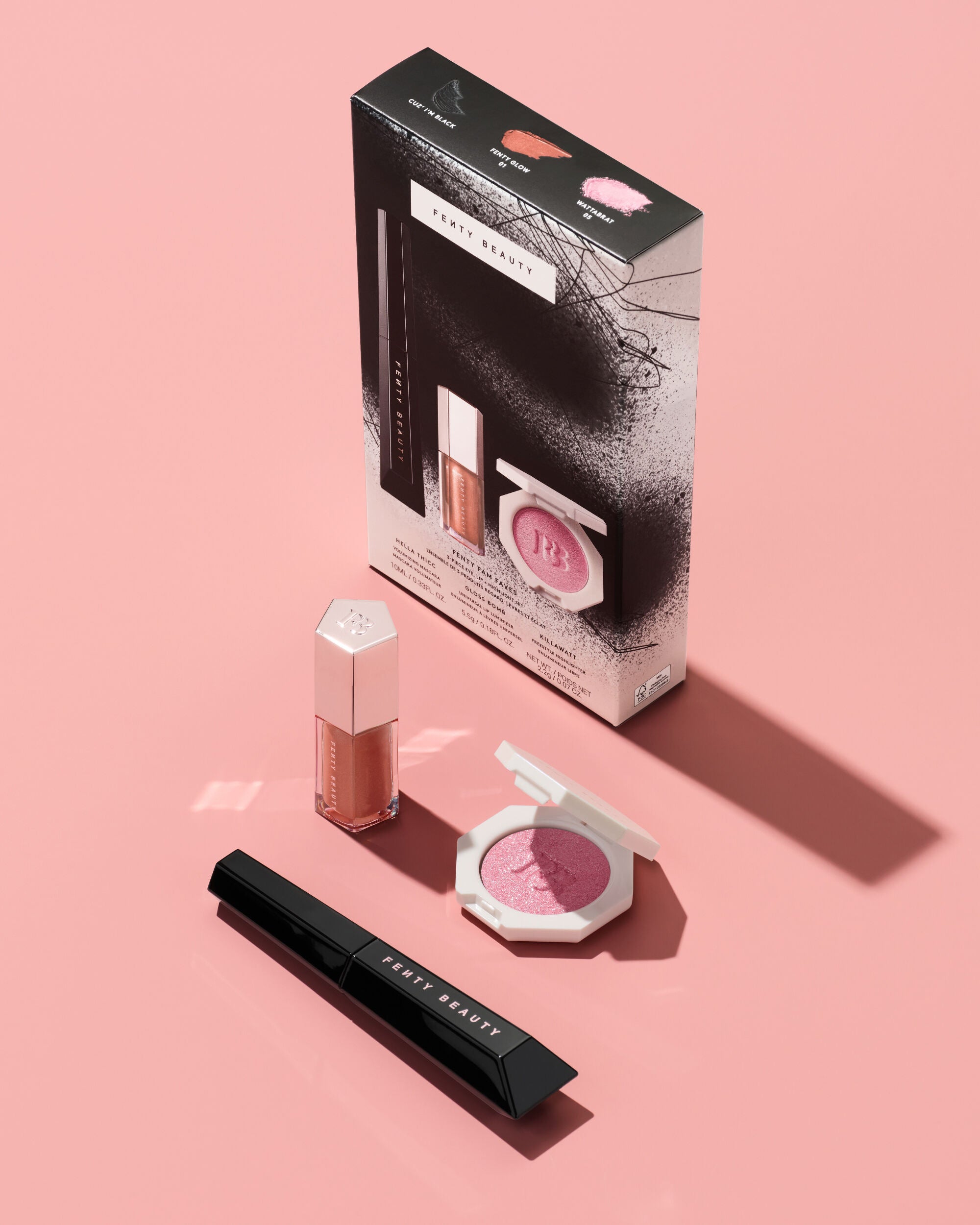 Fenty Beauty FENTY FAM FAVES 3-PIECE EYE, LIP + HIGHLIGHTER SET
