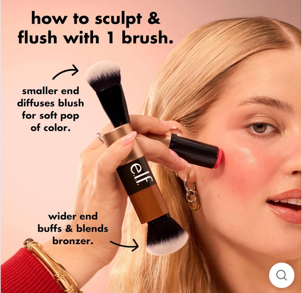 Elf Cream Blush & Bronzer Duo Brush, 2-in-1